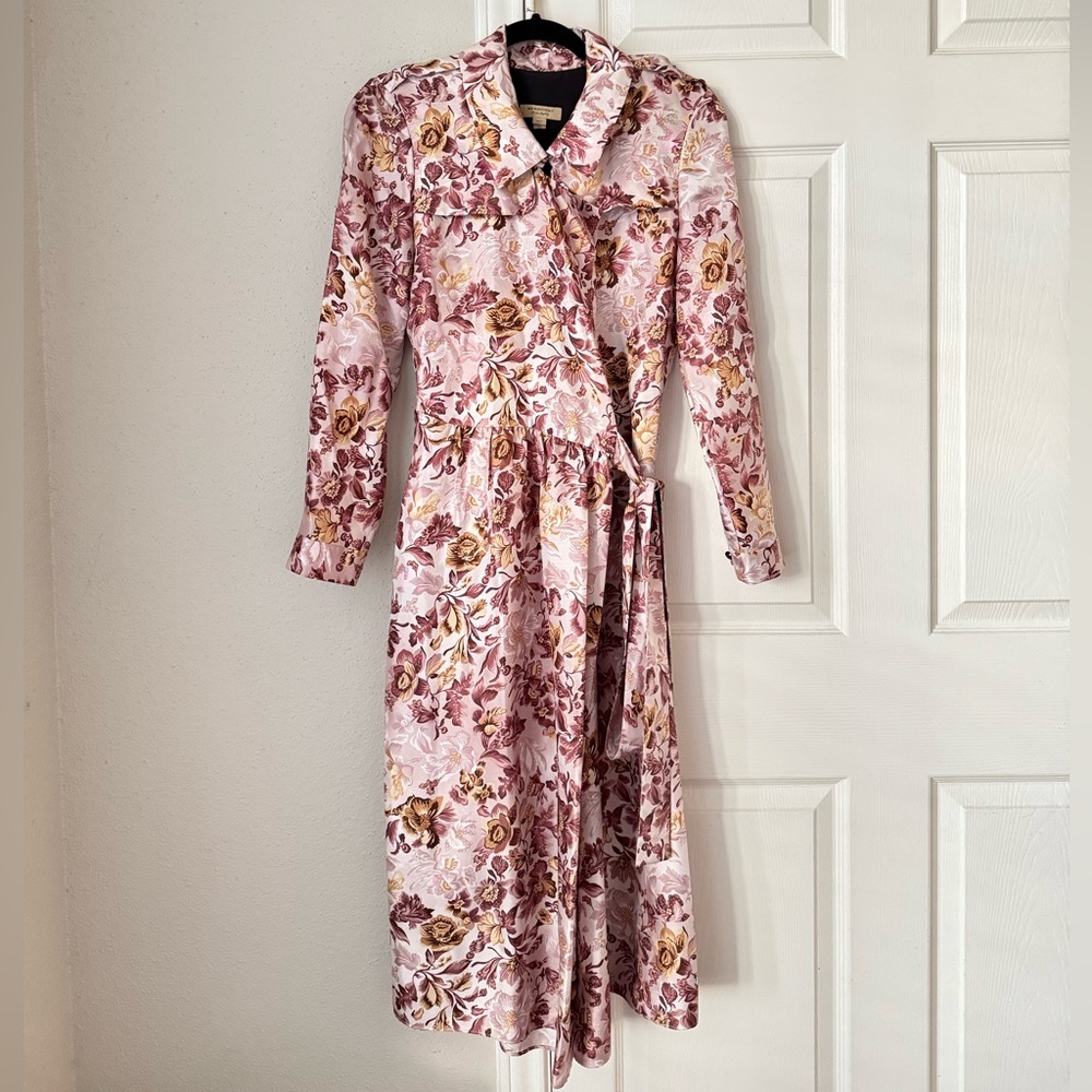 Burberry Silk Floral Trench Wrap Dress